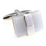 White Cats Eye with Silver Band Cufflinks Cuff Links.JPG